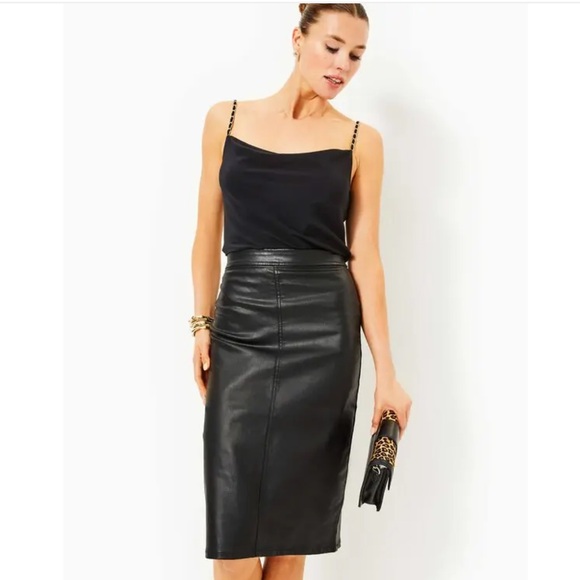 NWT Lilly Pulitzer Fairview Stretch Coated Mini Skirt Noir - Picture 3 of 9